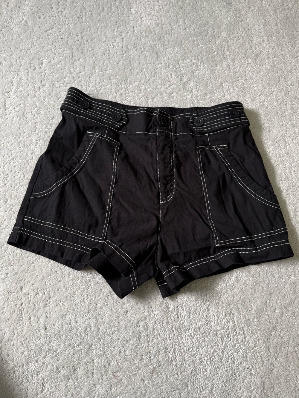 Anthropologie Black High-Waist Contrast-Stitch Shorts size 12 EUC